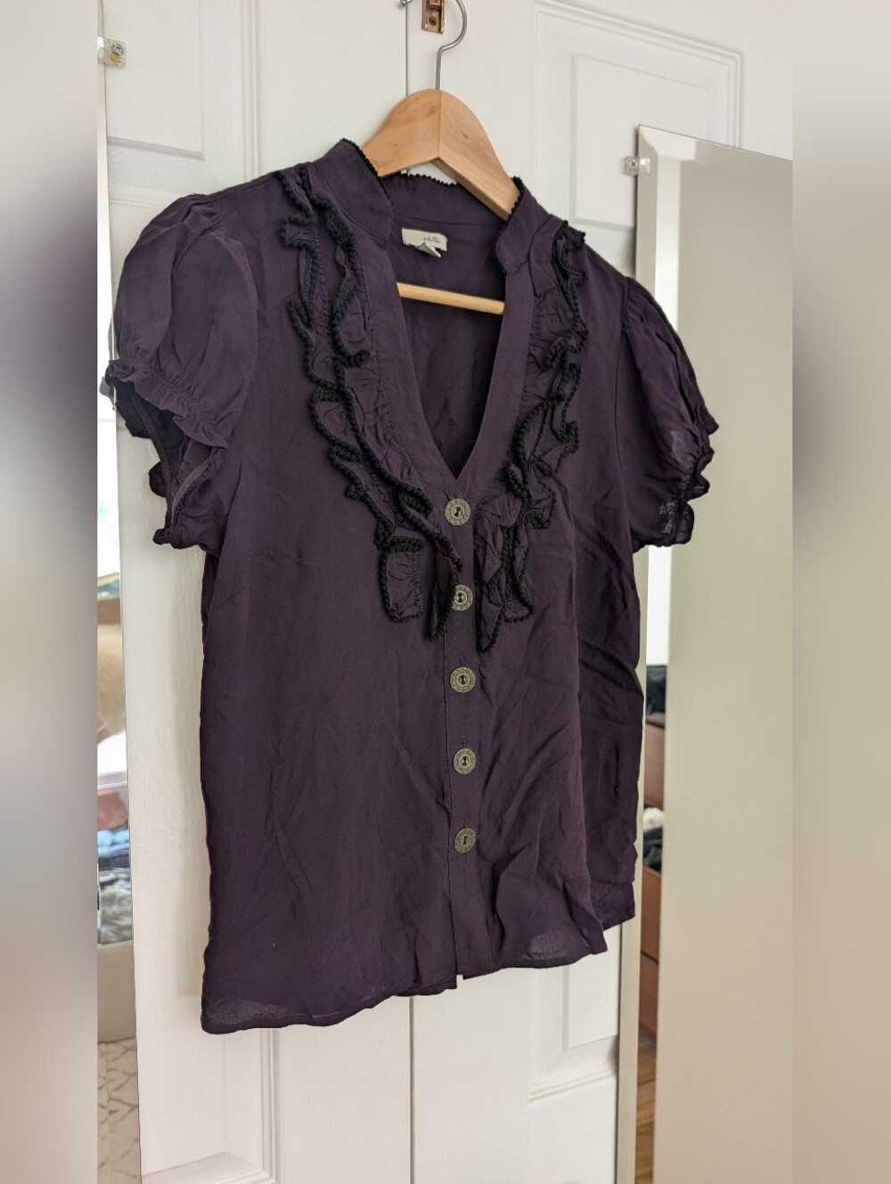 ANTHRO Odille Ruffle Top In Plum Purple - Picture 2 of 12